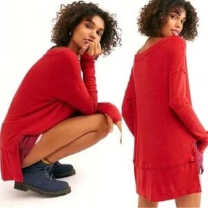 Free People "North Shore" oversized waffle knit thermal tunic top